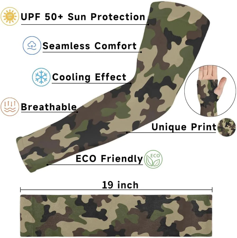 Compression camo sleeve worn during outdoor cycling activity