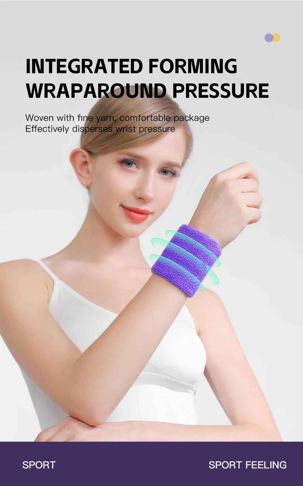 Wrist sweatband pair product packaging and size information