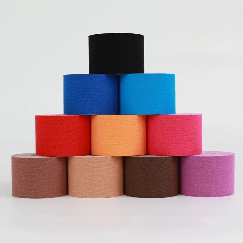 Sports kinesiology tape close-up showing elastic adhesive backing