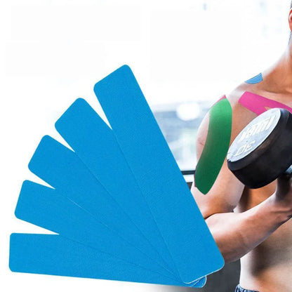 Breathable athletic tape strips showing flexible stretch