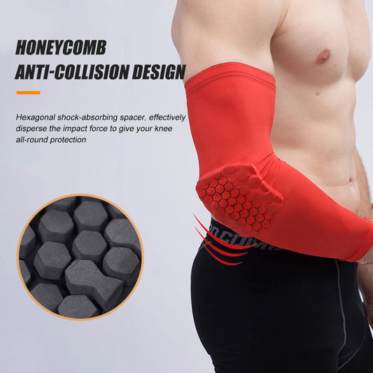 Close-up of honeycomb foam elbow padding on shooting sleeve