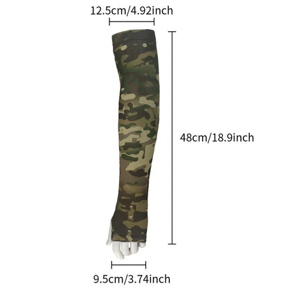 Camouflage arm sleeves lifestyle shot - fishing and hunting use