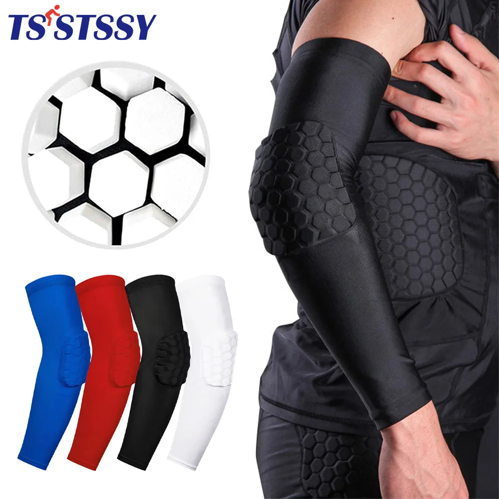 Padded basketball arm sleeve with honeycomb elbow support - white