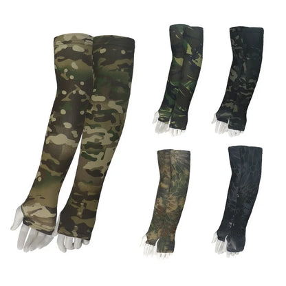 Athlete wearing camo compression sleeves during outdoor workout