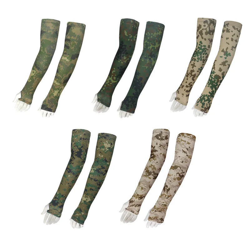 Camo compression arm sleeves with sun protection - front view