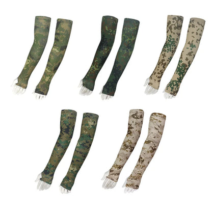Camo compression arm sleeves with sun protection - front view
