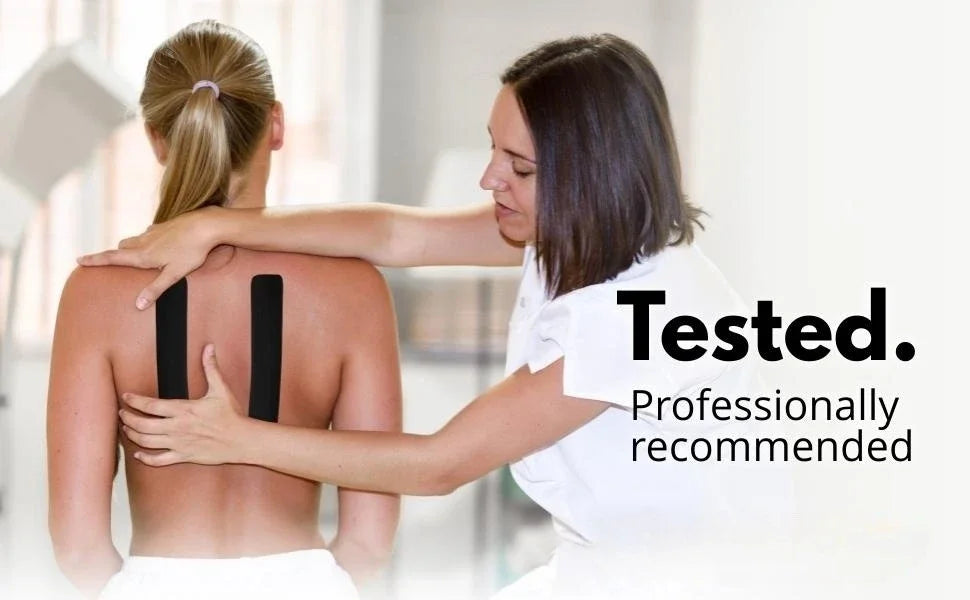 Kinesiology tape on calf muscle for athletic recovery