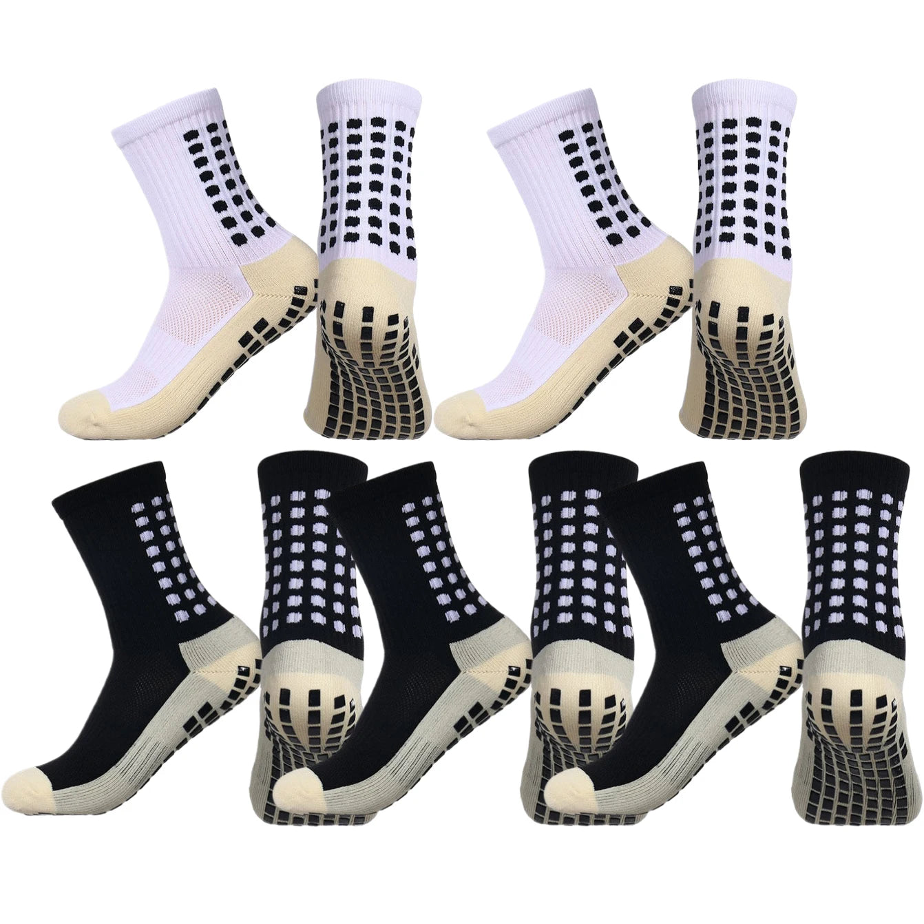 Crew-cut grip socks displayed on neutral background showing full length and grip pattern on sole