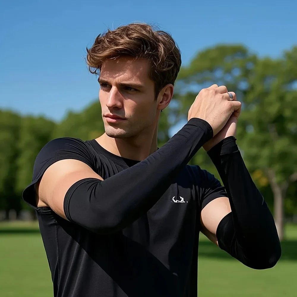Basketball player wearing compression sleeves during training