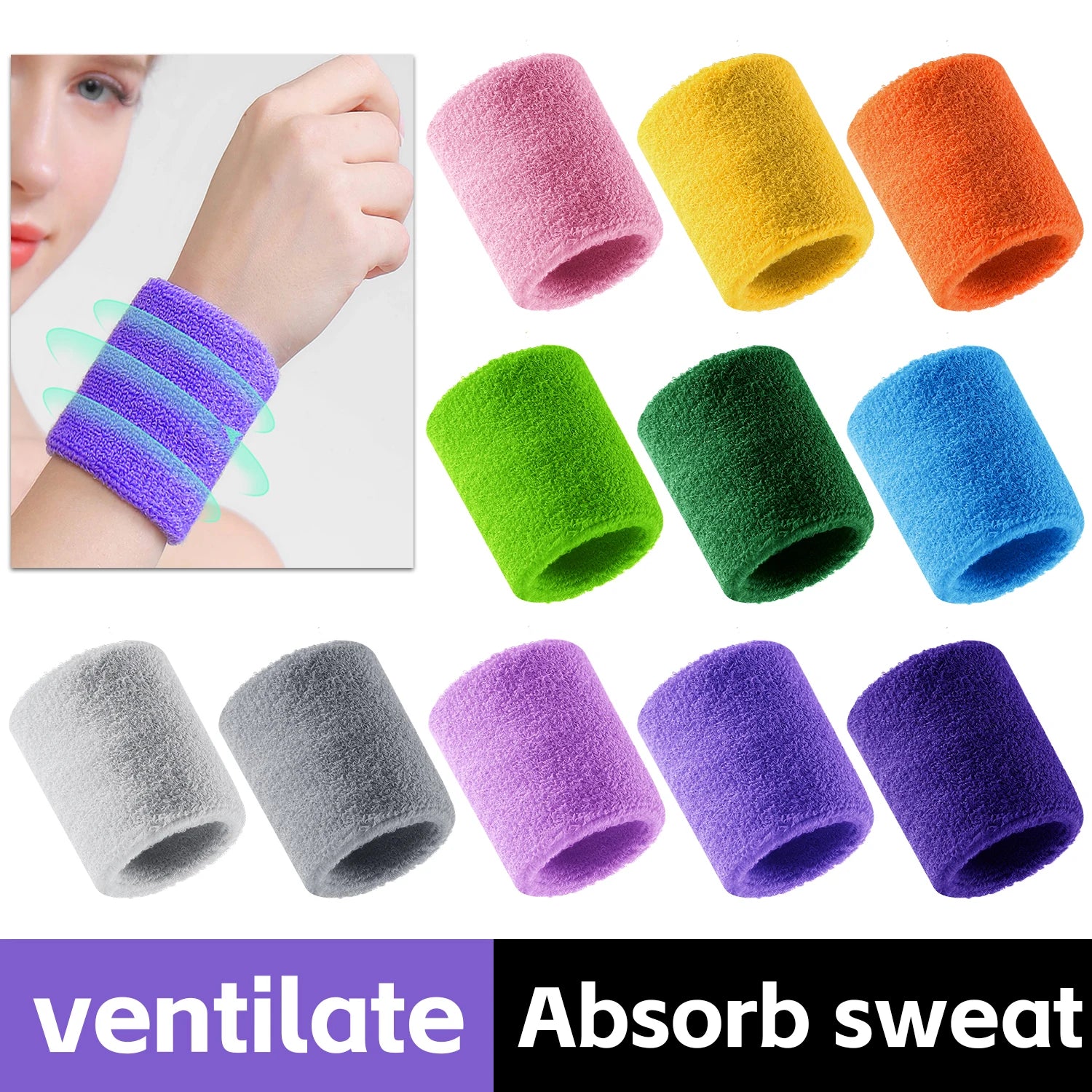 Double-layer wrist sweatband pair in white - front view